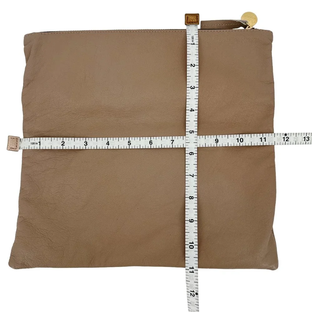 Clare V Fold-Over Leather Clutch in Taupe